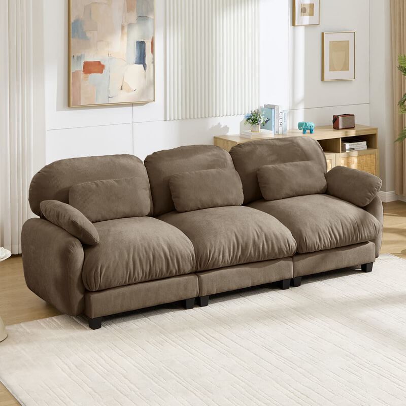 3 Seat modular cloud couch for living room, Chenille deep seat sofa with plush cushions, Modular 3 seater sofa for home image number 1