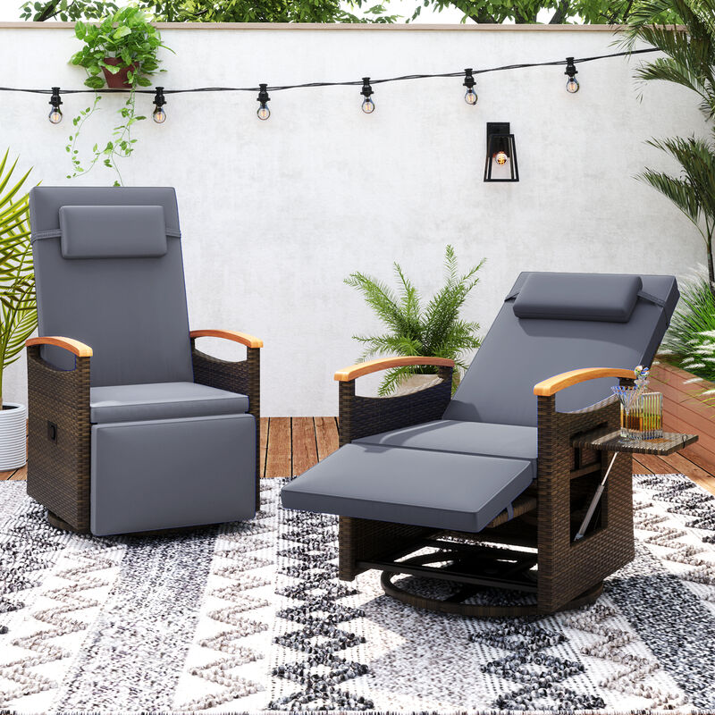 Outdoor Rattan Swivel Recliner Chair Set of 2 with Adjustable Backrest and Footrest image number 1