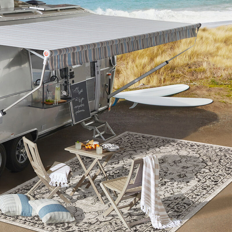 Rozetta Boho Medallion Textured Weave Gray/Black. Indoor/Outdoor Runner Rug