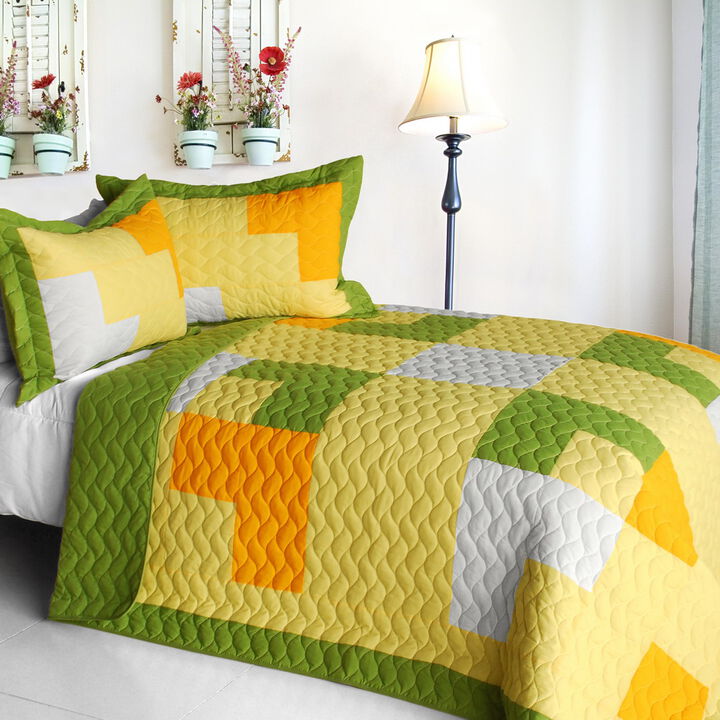 3-Piece Quilted Patchwork Plaid Quilt Set Lightweight Bedding