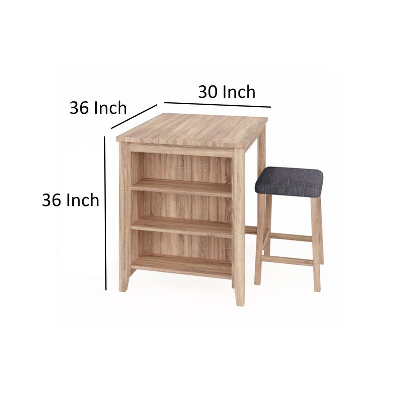 Dawny 3pc Counter Height Table Set with Stools, Shelves, Brown Oak Wood - Benzara