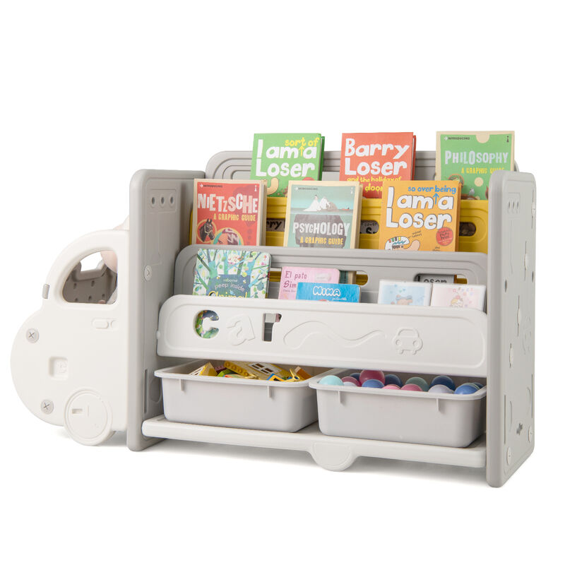 Car Themed Toy Storage Bookshelf and Organizer for Kids Room-Beige image number 3