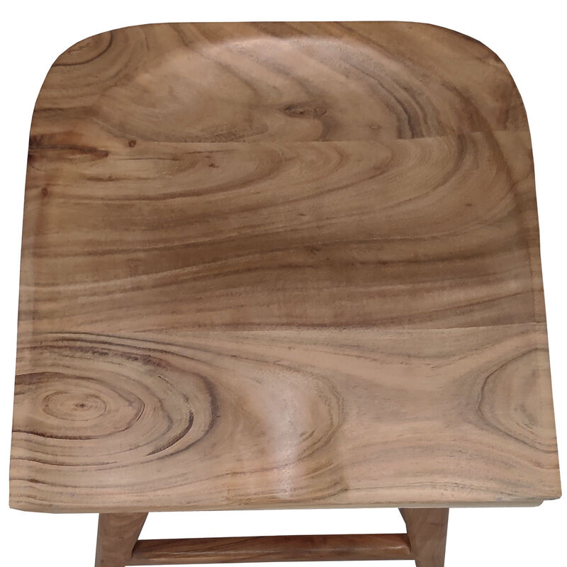Tisa 24 Inch Backless Counter Height Stool, Handcrafted Saddle Seat in Natural Brown Acacia Wood image number 3