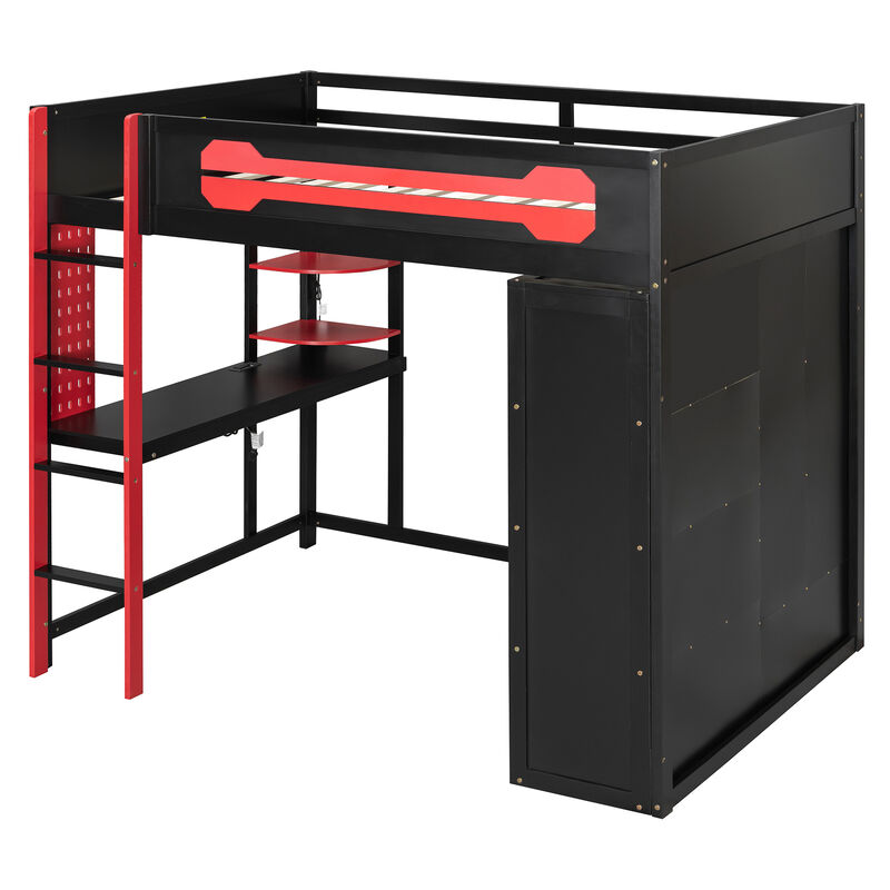 Merax Full Size Gaming Loft Bed with Desk, Wardrobe & RGB Lights image number 0