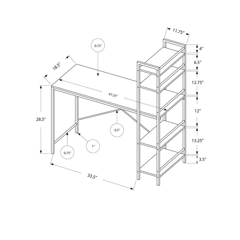 Monarch Specialties I 7165 Computer Desk, Home Office, Laptop, Storage Shelves, 48"L, Work, Metal, Laminate, White, Contemporary, Modern
