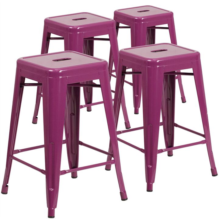 4 Pk. 24" High Backless Purple Indoor-Outdoor Counter Height Stool