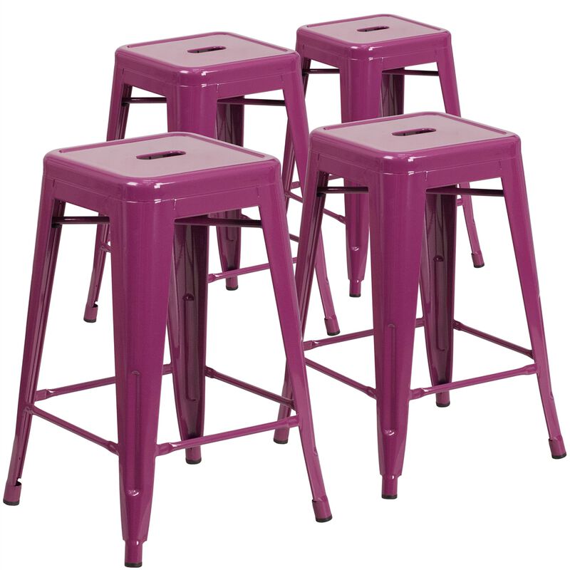 4 Pk. 24" High Backless Purple Indoor-Outdoor Counter Height Stool image number 0