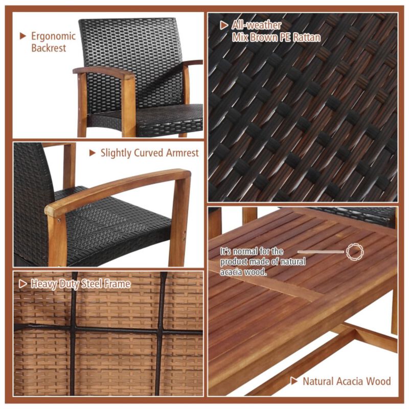 Hivvago 4 Pieces PE Rattan Patio Furniture Set with Solid Acacia Wood