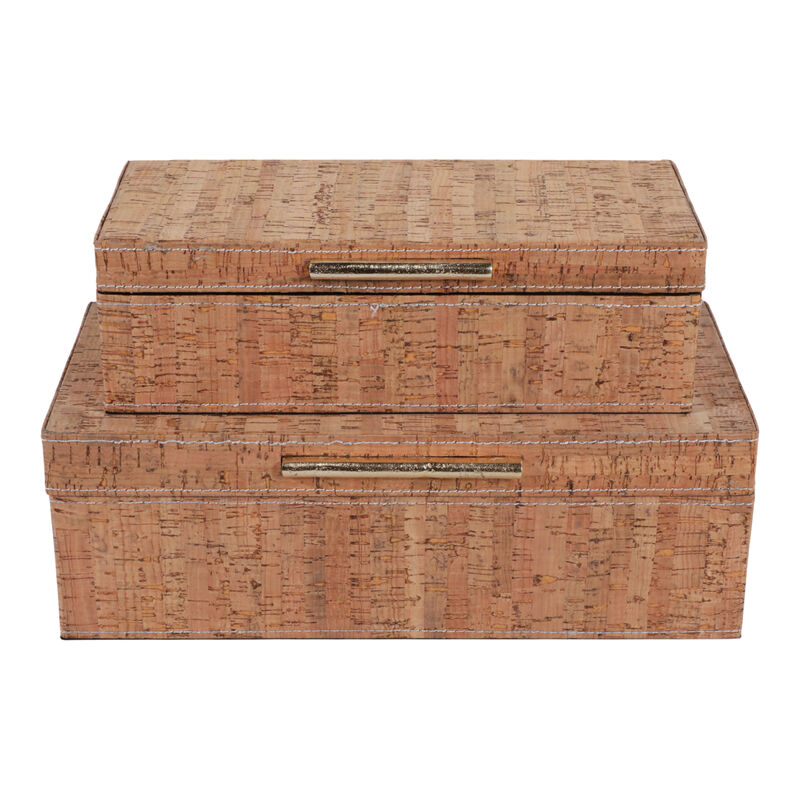 S/2 10/12" Cork Boxes W/ Hardware, Natural/gold image number 0