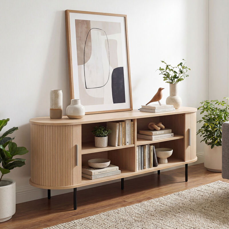 Mid Century Modern Fluted TV Stand with Curved Entertainment Center image number 4