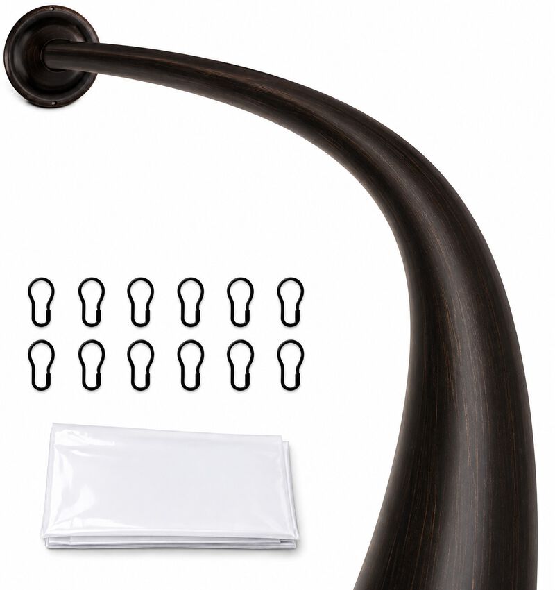 Shower Suite by Utopia Alley &ndash; Rustproof Aluminum Curved Shower Curtain Rod Combo Set with Liner & 12 Hooks, Adjustable 45&ndash;72 Inch Wall Mount Rod image number 0