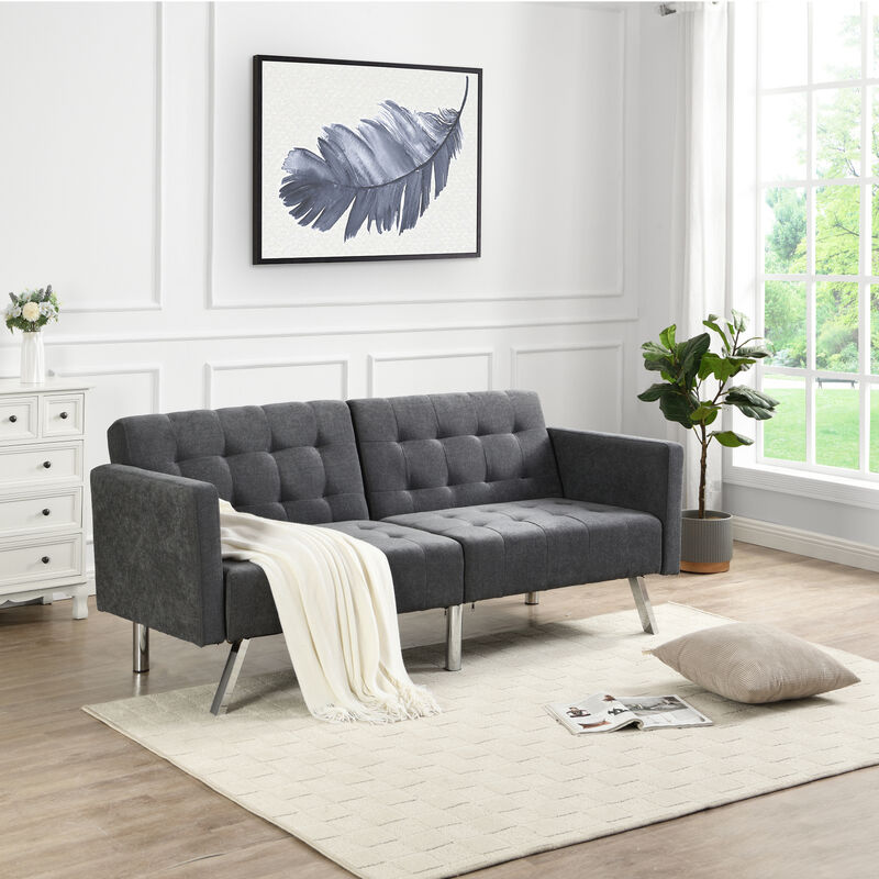 Sofa Bed Convertible Folding Dark Grey Lounge Couch Loveseat Sleeper Sofa, Twin
