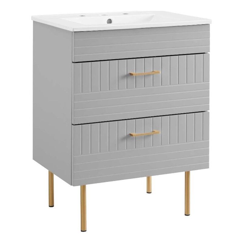 Modway Daybreak Bathroom Vanity, 24" with White Sink, Light Gray image number 0