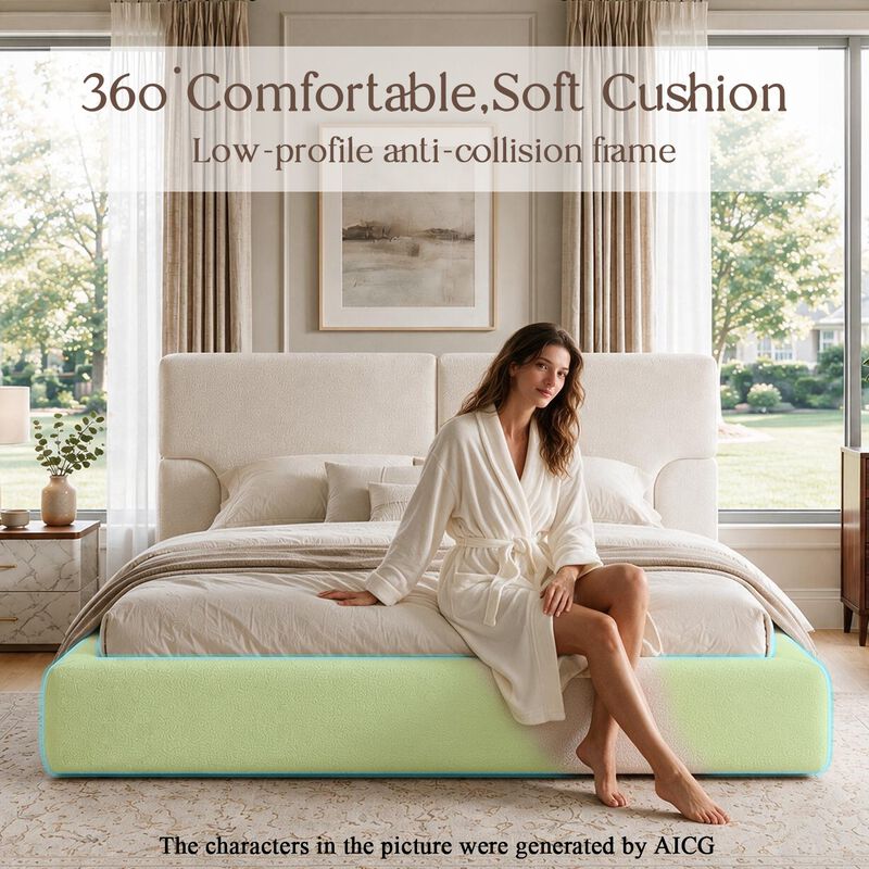 Schel Platform Bed Frame with Padded Textured Fabric Headboard image number 3