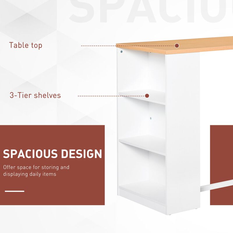 White Kitchen Bar: Table with 3-Tier Storage Shelf
