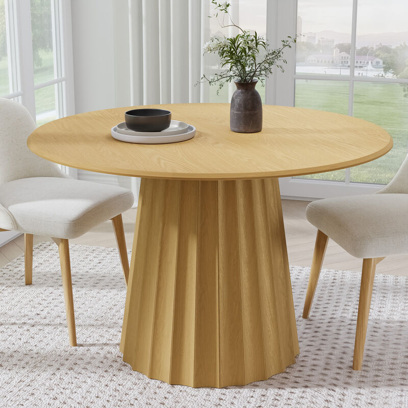 46 Inch Round Natural Wood Dining Table Seats 4-6 People, Suitable for Living Room and Dining Room