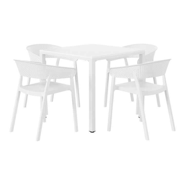 WestinTrends 5-Piece Outdoor Metal Frame Square Dining Table Patio Set with Stackable Patio Dining Chairs