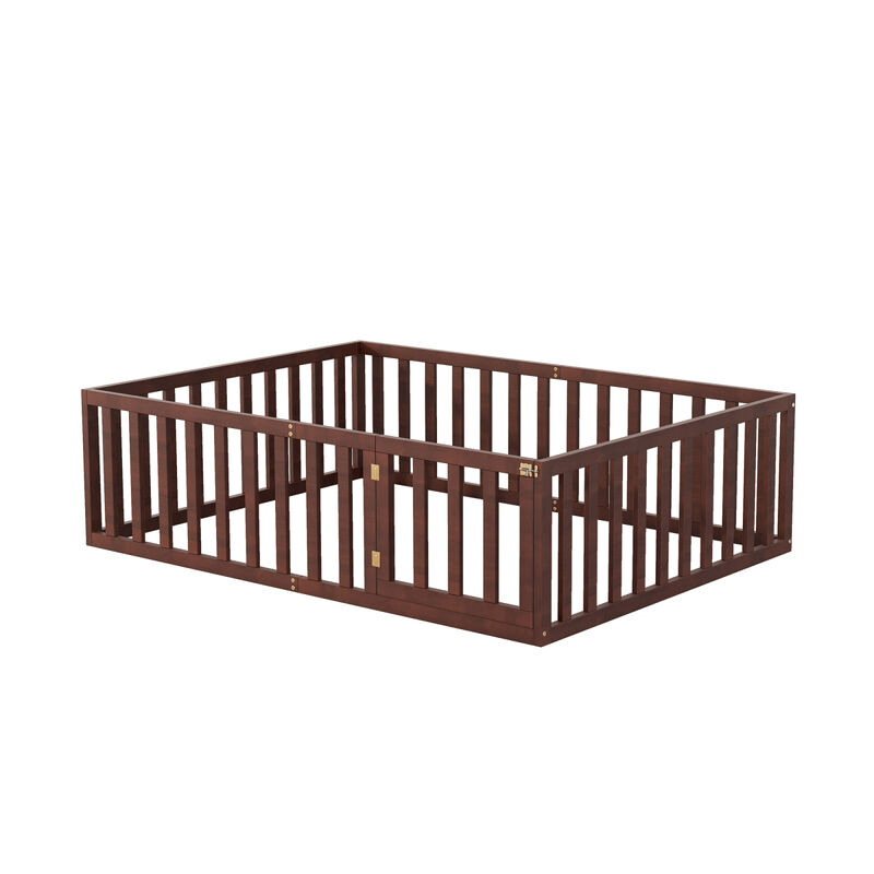 Full Size Wood Daybed Frame with Fence, Walnut