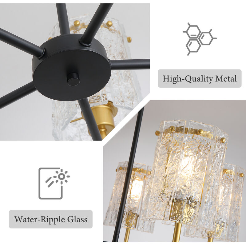 ELEMENT ACE Industrial Textured Water Ripple Glass Chandelier, Adjustable Height E26 Base Compatible Light Fixture for Dining Room Living Room Entryway image number 9
