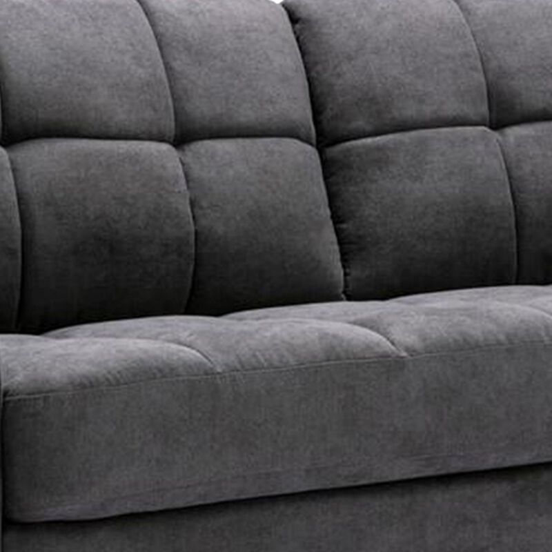 Odin 79 Inch Modern Sofa with Tufted Cushioning, Black Frame, Gray Velvet-Benzara
