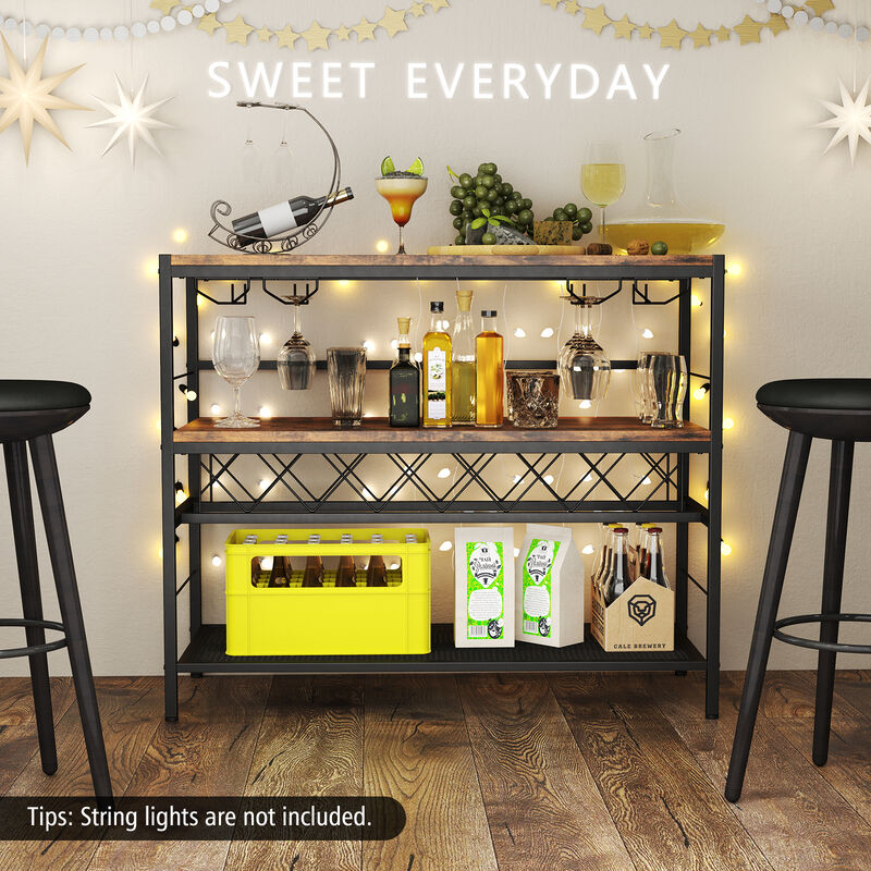 4-Tier Bar Table with Wine Rack and 4 Rows of Glass Holders