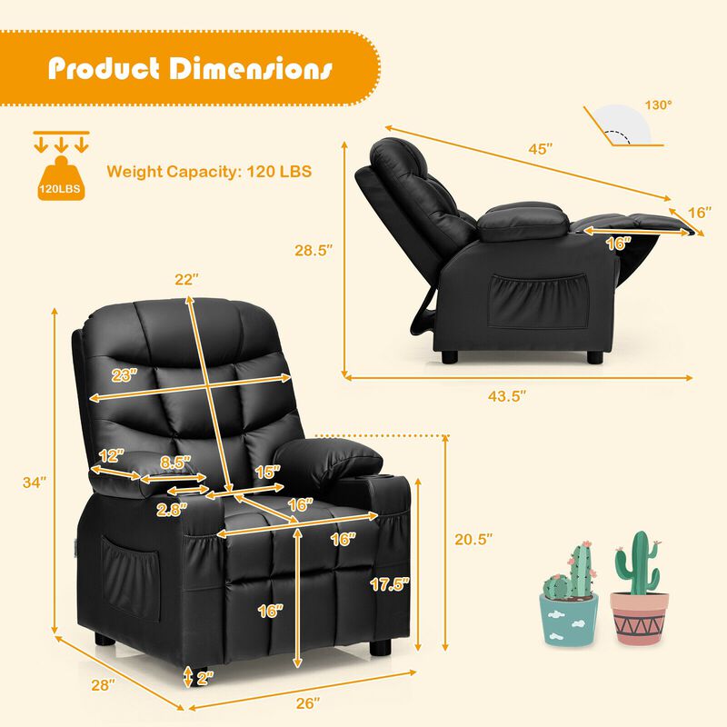 Kids Recliner Chair with Cup Holder and Footrest for Children