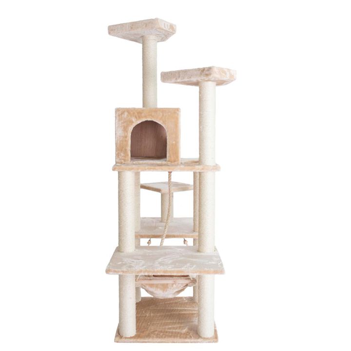 Armarkat 72 Beige Real Wood Cat Tree With Spacious Condo, Sratching Post