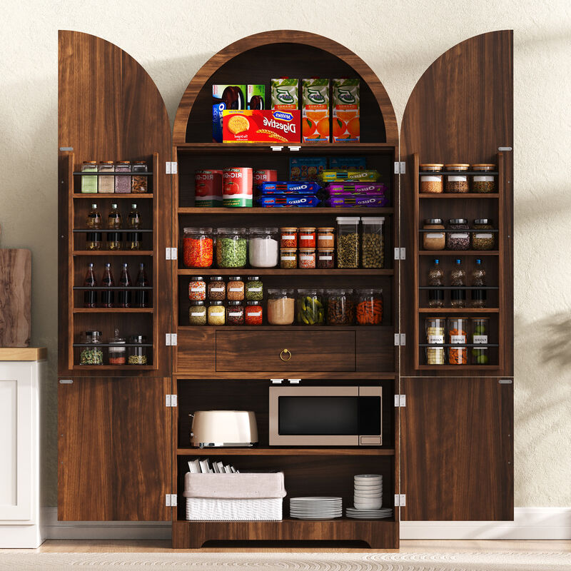 Merax Arched Fluted Cabinet with 8 Door Shelves & Hidden Drawer &ndash; 3 Adjustable Shelves image number 2