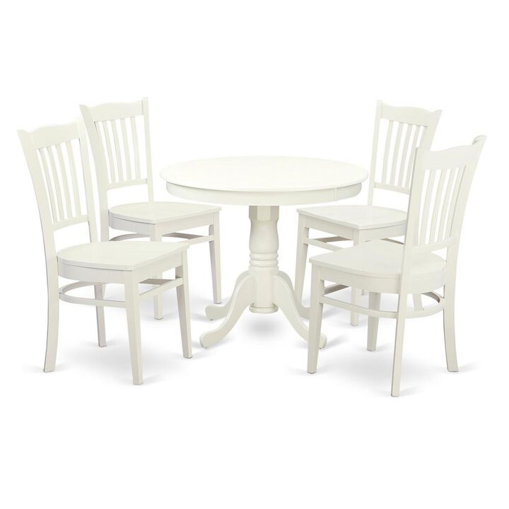 5 Pc set with a Kitchen Table and 4 Wood Kitchen Chairs in Linen White.