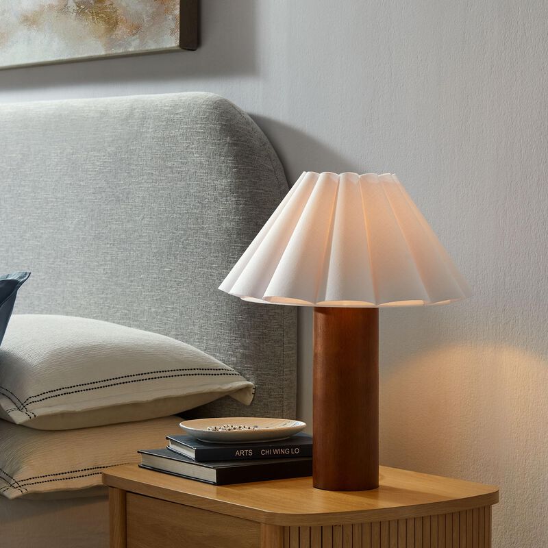 Modway Flora Table Lamp with Pleated Petal Lampshade in Walnut image number 4