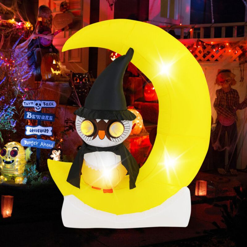 Large Moon and Wizard Owl Halloween Inflatable with LED Lighted image number 1