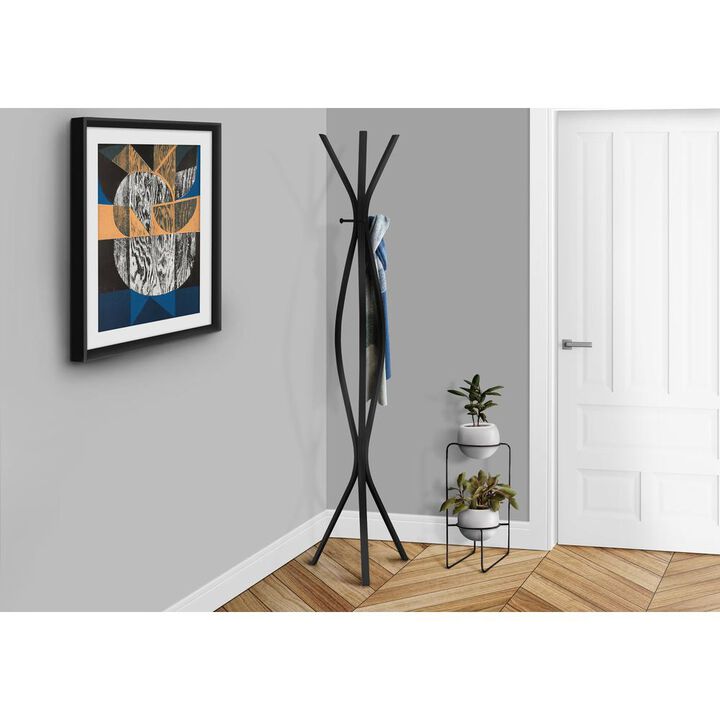 Coat Rack, Hall Tree, Free Standing, 3 Hooks, Entryway, 72H, Bedroom, Black