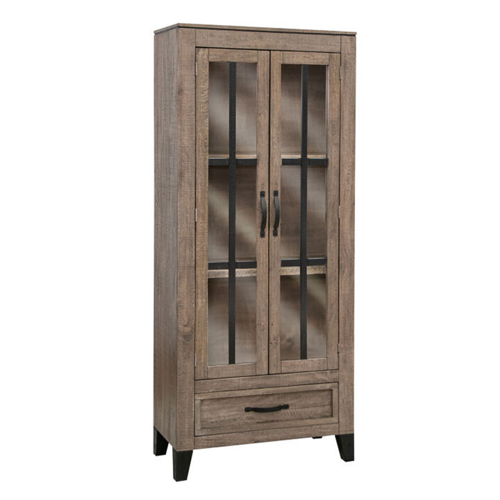 Simi 70 Inch Sideboard Buffet Console Cabinet, Metal Legs Rustic Brown Wood - Benzara