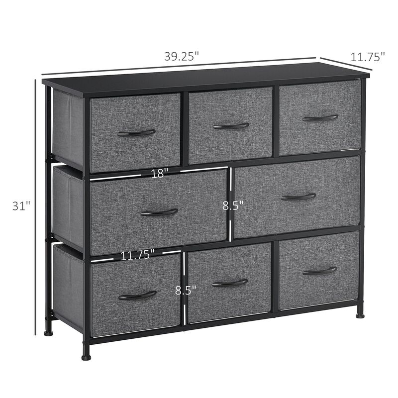 Dark Gray Storage: 8-Drawer 3-Tier Fabric Chest with Steel Frame