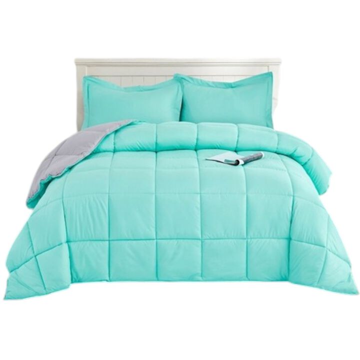 Hivvago Twin/Twin XL Traditional Microfiber Reversible 3 Piece Comforter Set in Blue/Grey