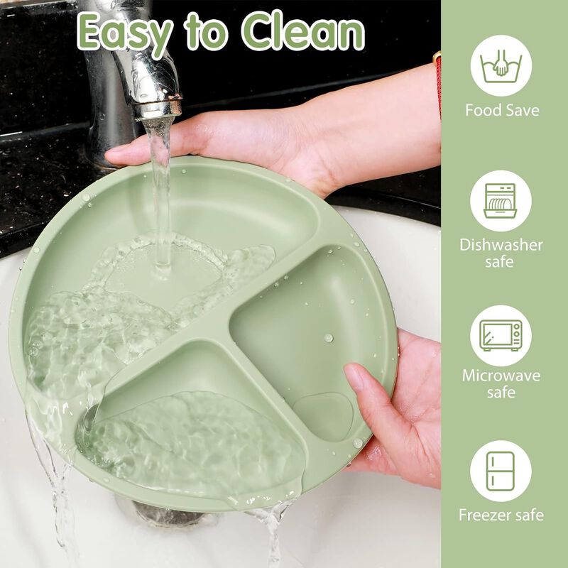 9-Piece Silicone Baby Feeding Set – Suction Plates, Bowls with Spoon, Fork, Microwave, Dishwasher Safe, Matte Colors