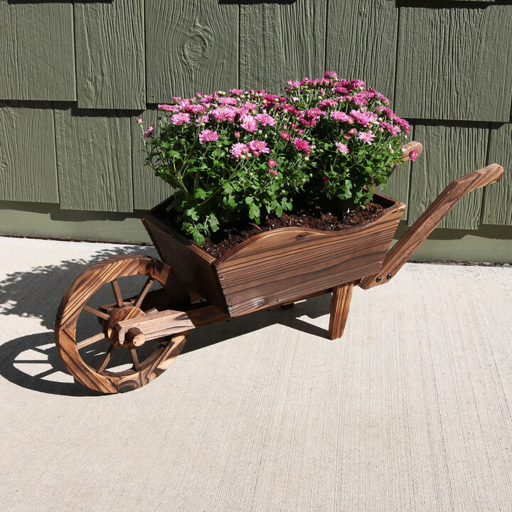 Sunnydaze Natural Wooden Fir Decorative Wheelbarrow Garden Planter