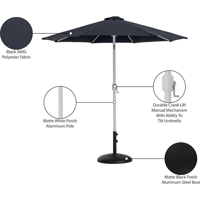 Meridian Furniture Fiji Black Fabric / Matte Black Aluminum Patio Umbrella with Base Sets