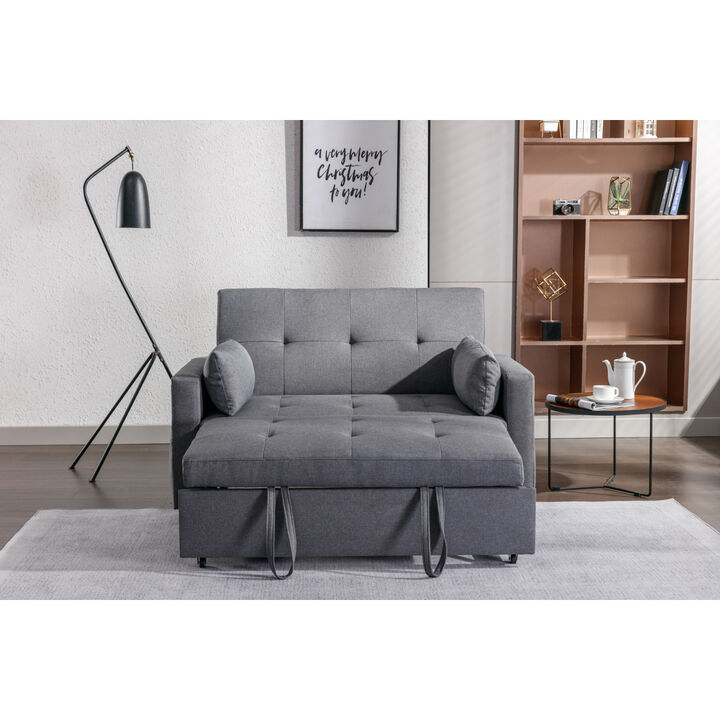 2 Seaters Sleeper Sofa Bed.Dark Grey Linen Fabric 3-in-1 Convertible Sleeper Loveseat with Side Pocket
