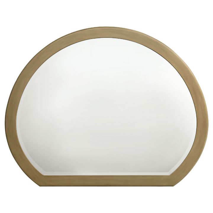 Heon Dresser Mirror, Natural Brown Wood, Subtle Rounded Shape, 38 Inch - Benzara