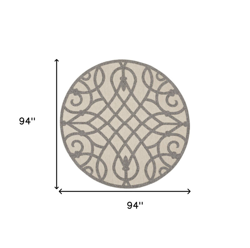 HomeRoots 8' Cream And Gray Round Trellis Indoor Outdoor Area Rug image number 5
