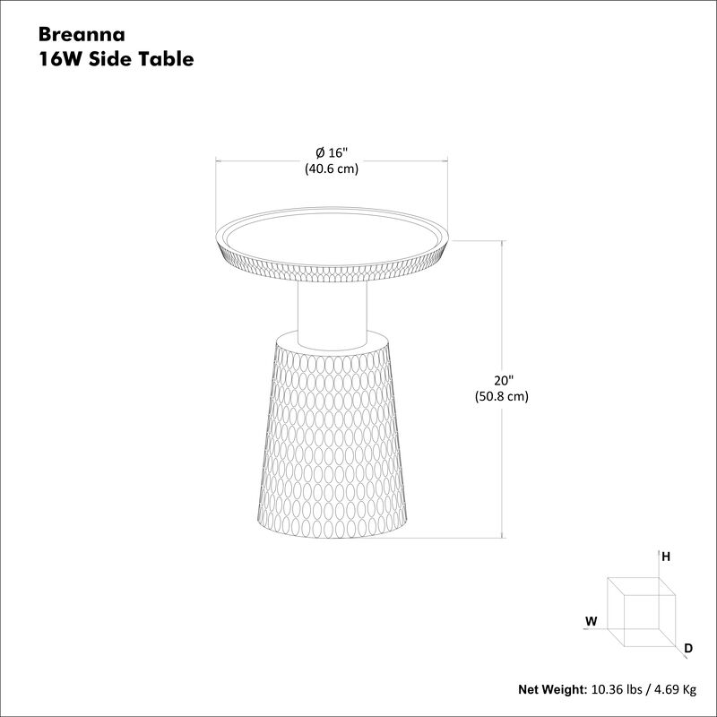 Breanna 16 inch Wide Solid Mango/Metal Contemporary End Table in Black/Gold