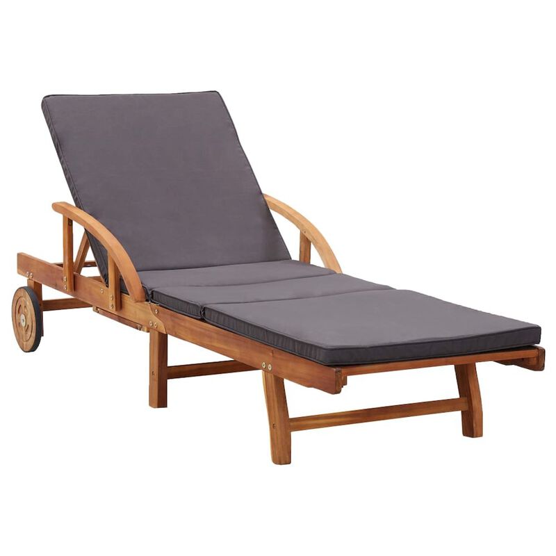 Sun Lounger Natural and dark grey Solid acacia wood, 100% polyester