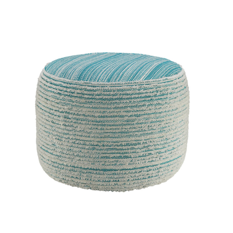 Durable Fabric Cylinder Striped Pouf Ottoman – Accent Floor Cushion for Living Room