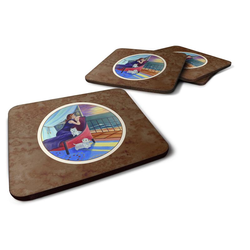 Caroline's Treasures 7167FC Lady With Her Westie Foam Coasters (Set of 4), 3.5, Multicolor image number 0