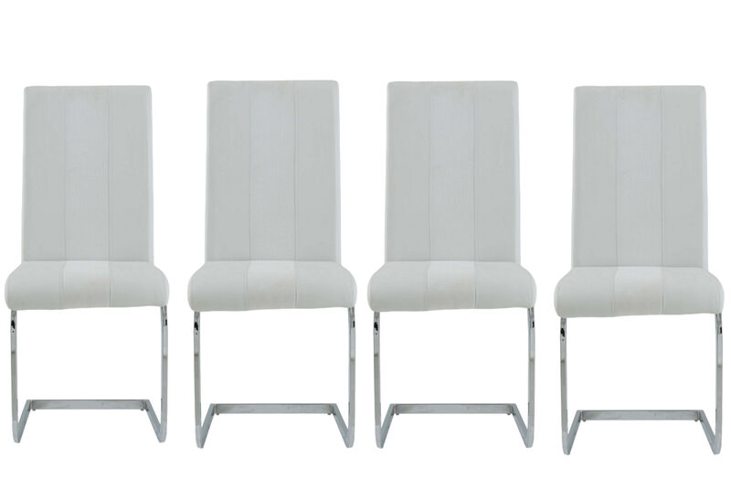 Hivvago Set of Four White and Silver Upholstered Faux Leather Dining Side Chairs