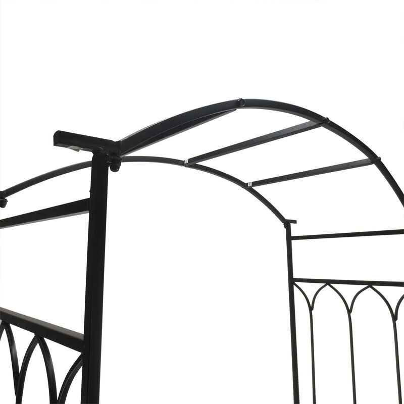 45” Steel Metal Outdoor Garden Arbor Archway with Bench Seating Black