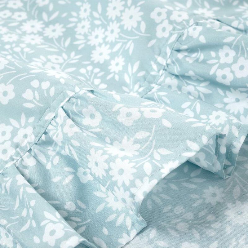 Hivvago King Size Polyester Blue Ruffle Floral 6 Piece Sheet Set