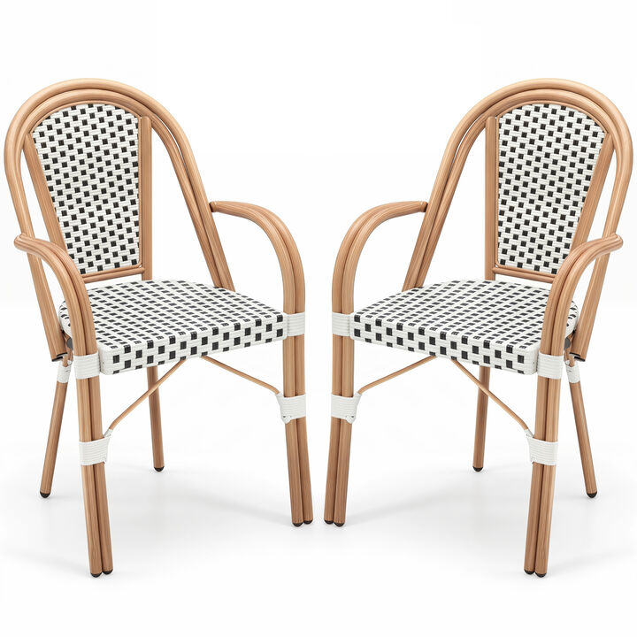 Outdoor PE Wicker Bistro Chairs Set of 2 Hand Woven Patio Chairs