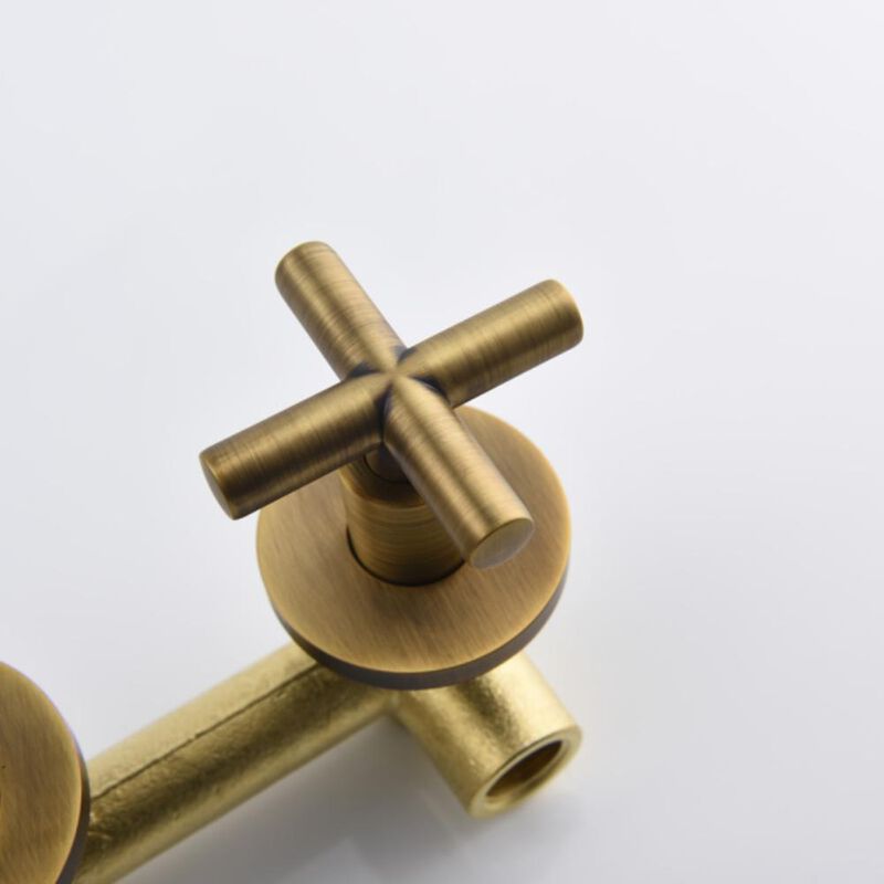 Wall-Mounted Bathroom Sink Faucet with Dual Handles for Modern Vanity & Space-Saving Design